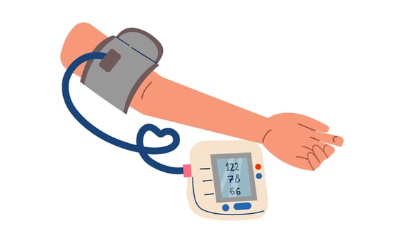 High Blood Pressure Concept. Patient Checking Arterial Blood Pressure With Digital Device Tonometer stock illustration isolate on white vector
