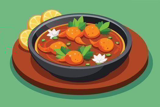 Delicious Curry Dish in a Pan, Ready to Eat vector