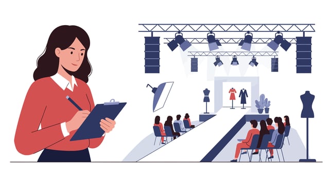 Fashion show scene with model and audience in minimal art style vector