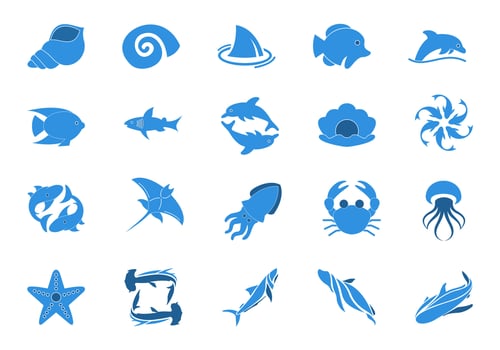 Sea Animal Logo Icon Element Set vector