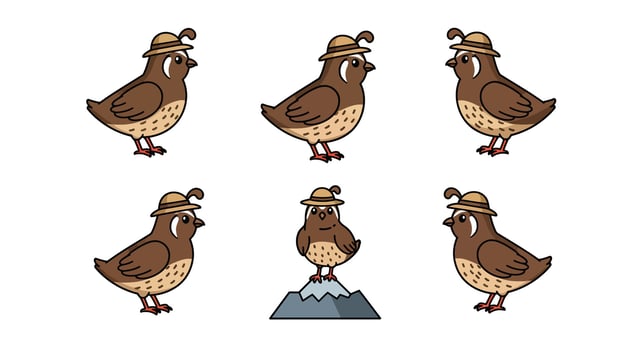 Quirky cartoon birds wearing hats in flat design art vector