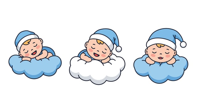 Cute sleeping baby on clouds in flat cartoon style illustration vector