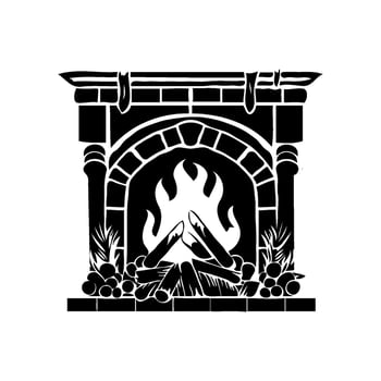 Christmas fireplace with a fire burning in it on a white background. vector