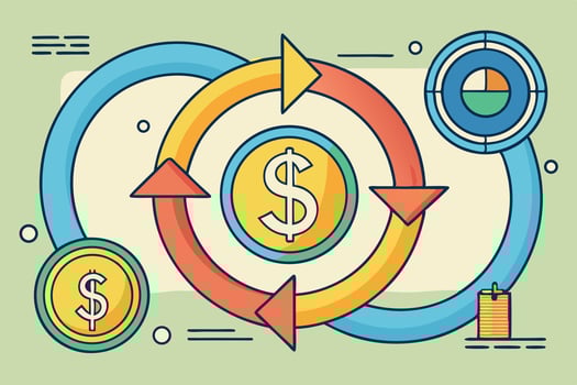 Financial Flow of Cash with Arrows and Currency Icon Representing Money Exchange and Investment Movement vector