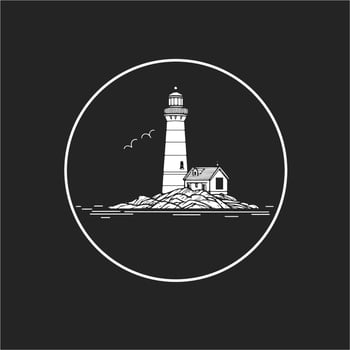 Vintage round sticker label. Line art. Massachusetts. Lighthouse. vector