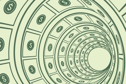 Cash Flow Cycle The visual representation of cash flow, with dollar bills spiraling through a tunnel, symbolizing the never ending movement of money vector