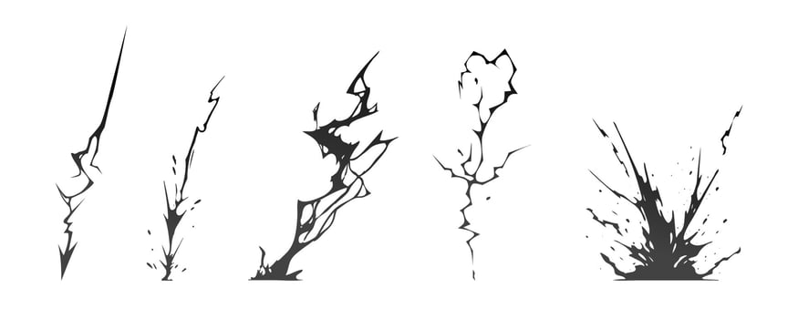 Black lightning strike bolt silhouettes sequence illustration vector