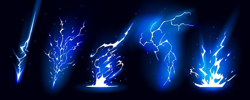 Lightning strike bolt silhouettes sequence illustration set vector