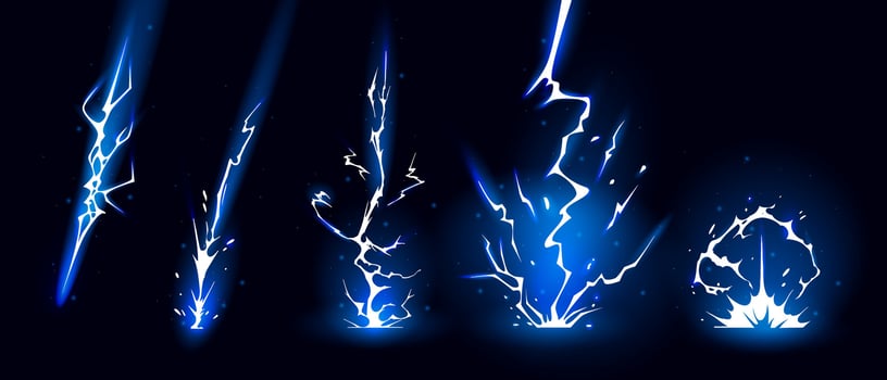Lightning strike bolt silhouettes sequence collection illustration set. vector