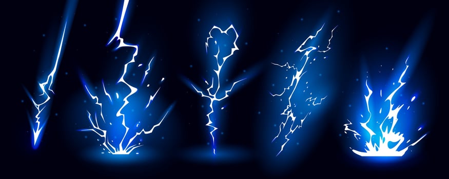 Lightning strikes bolt silhouettes sequence illustration. vector