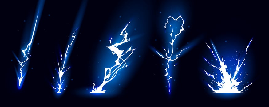 Lightning strike bolt silhouettes sequence illustration collections. vector