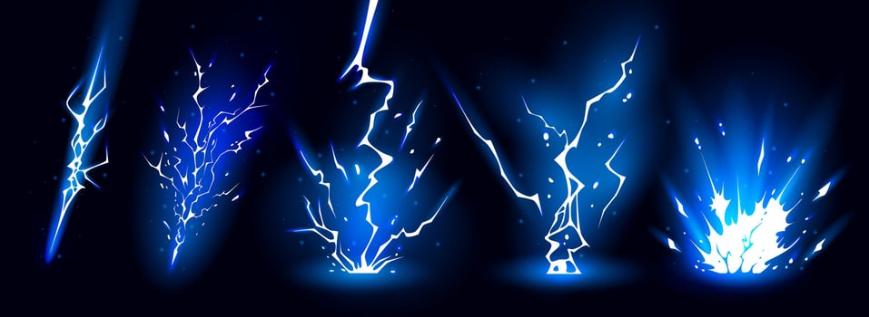 Lightning strike bolt silhouettes scary sequence illustration. vector