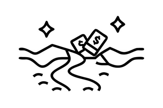 Money sinking into the ground financial crisis economic downturn cash loss Cash Flow investment failure bankruptcy insolvency debt crisis wealth destruction asset devaluation market crash vector