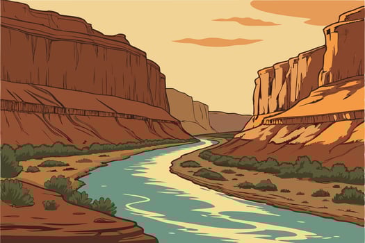 Majestic River Winding Through a Breathtaking Cash Flow Canyon Landscape in the American Southwest vector