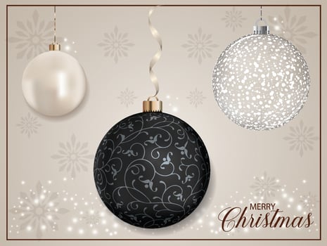 A black pearl Xmas tree ornament featuring an elegant swirly pattern. vector