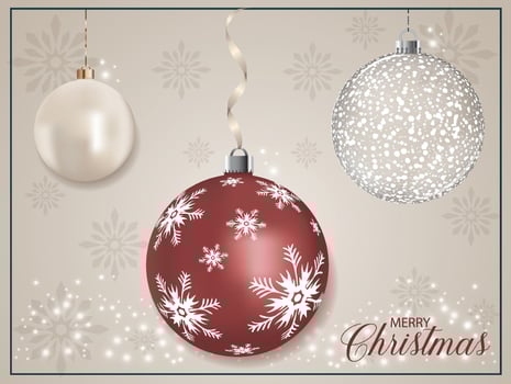 A beautifully crafted red pearl Xmas decoration with a white snowflake motif on a festive backdrop. vector