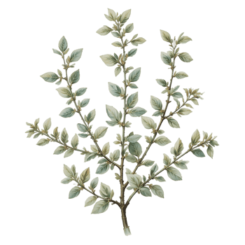 Botanical Illustration of a Branch with Pale Green Leaves png
