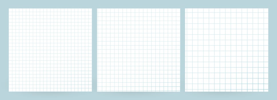 Blank Grid Paper Background Set With Blue Lines For Math, School, Notes, Design Projects. Clean Empty Template Collection On Light Background. Illustration. vector