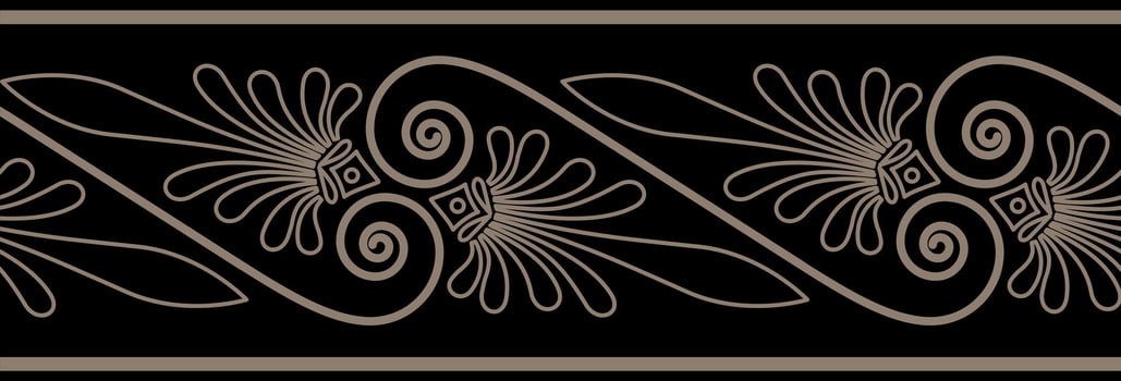 Golden at black seamless classic greek ornament. Pattern for border, frame. Endless European pattern. Ancient Greece, Roman Empire. Byzantine pattern of European palaces, textile, embroidery vector