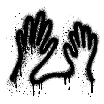 raising hand icon emoji sticker in graffiti style with black spray paint. vector