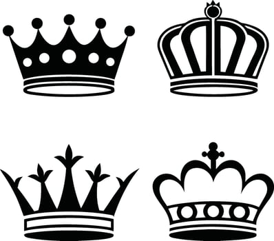 Four Crown Icons in Simple Black and White Design vector
