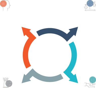 A circle with arrows pointing in different directions vector