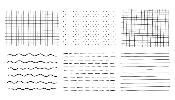 Grid square hand-drawn textured lines, notebook grid and striped pattern. Doodle geometric net, chalk or crayon stroke. vector