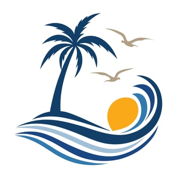 Palm Tree Silhouette Beach Sunset Circular Frame Design for Coastal and Tropical Logos vector