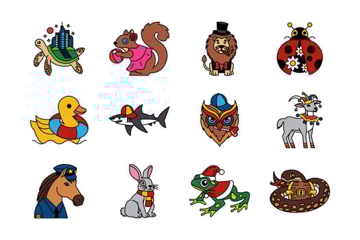 flat icon collection of fancy animals illustration vector