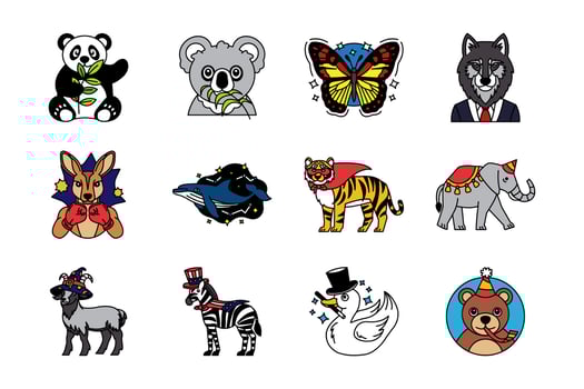 fancy animals illustration flat icon collection vector