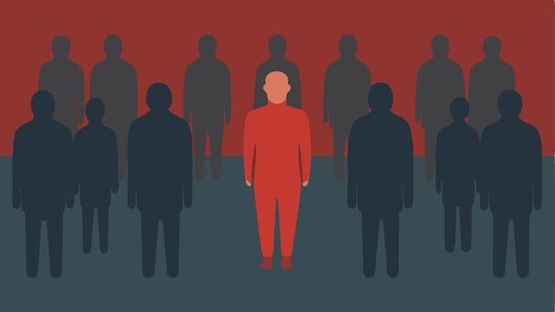 Lonely Figure A silhouette of an individual standing alone in a crowd with faint outlines of people around highlighting feelings of isolation and loneliness.. vector