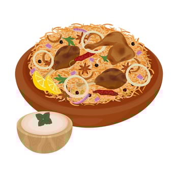 Clipart Delicious Indian Food Chicken Biryani or Indian Rice Biryani vector