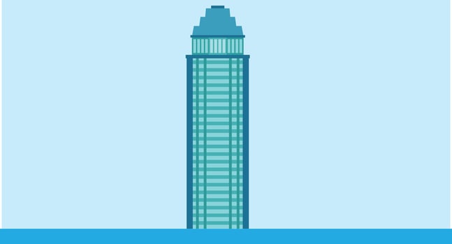 Flat design illustration of a cityscape with a duo-color background, featuring a modern skyline and buildings, creating a stylish, minimalistic urban atmosphere with contrasting colors vector