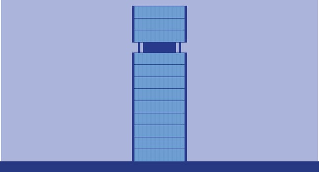 Flat design illustration of isolated cityscape buildings, showcasing modern urban architecture in a clean, minimal style, emphasizing skyline silhouettes and city living . vector