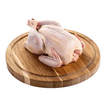 A chicken on a wooden cutting board png