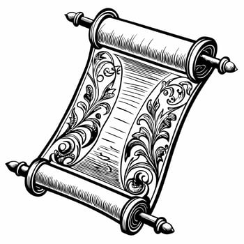 Ornate vintage scroll with intricate floral designs, elegant craftsmanship, historical elegance, classic illustration vector