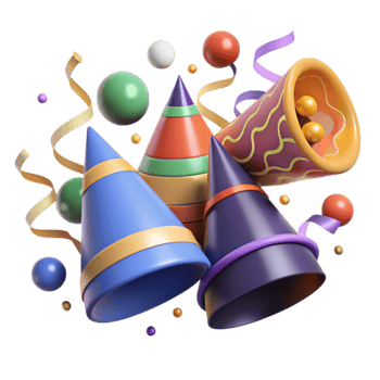 beautiful artistic Colorful Party Hats and Streamers Cutout professional png