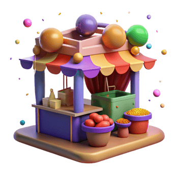 dramatic abstract Community Festival Food Stalls Cutout with Vibrant Colors original png