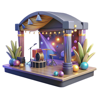 dramatic abstract Community Festival Stage with Musicians Cutout with Bright Lights high resolution png
