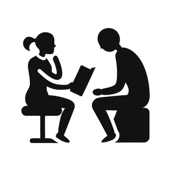 Therapy Session Icon Graphic Woman Holding Book Speaking With Man Listening vector