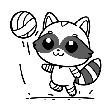 A cartoon raccoon playing volleyball png