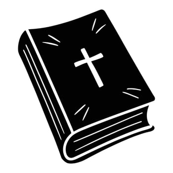 a black and white illustration of a bible with a cross on it vector
