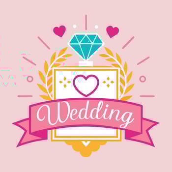 wedding logo with diamond and ribbon. vector