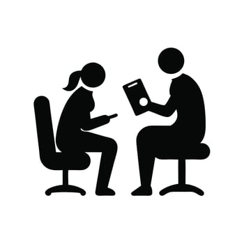 Therapy Session Pictogram Illustration Black Silhouette With Patient And Therapist vector