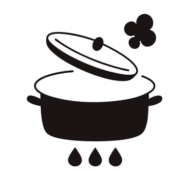 Simple Black Silhouette Illustration Of A Boiling Pot With Steam And Lid vector
