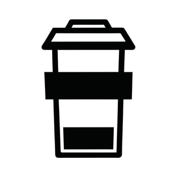 Black And White Illustration Of A Coffee Cup With Lid And Sleeve vector
