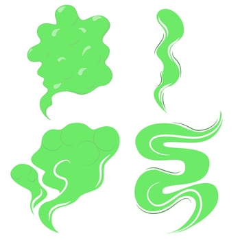 Green stinky smoke. Green fumes, poisonous gas, fart smell, foul odor. The smell of spoiled rotten food or poor hygiene of an unwashed body vector