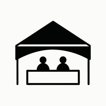 Event Booth Illustration With Two People Simple Black And White Design vector