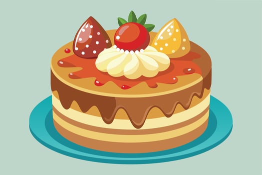 Delicious layered cake with fresh fruit and cream vector