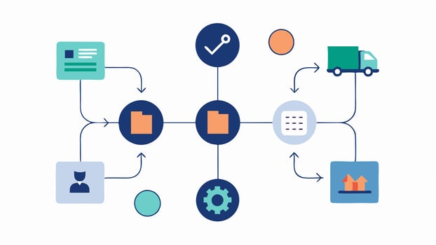 Logistics Flowchart A flowchart illustrating the supply chain process from supplier to customer with AI indicators decision points and optimized pathways clearly marked.. vector